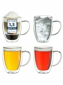 Coupon 🛒 Gläser Creano 4er Set Doppelwandige Thermobecher Mit Henkel 250ml (320ml Randvoll) H-hoch Günstig Kaufen 🤩