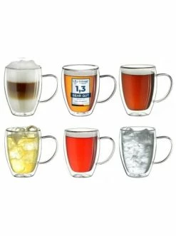 Billig 🧨 Gläser Creano 6er Set Doppelwandige Thermobecher Mit Henkel 250ml (320ml Randvoll) H-hoch Günstig Kaufen ✔️