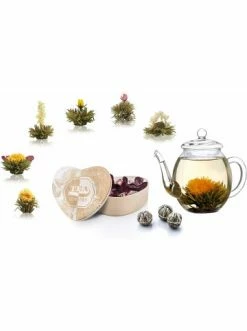 Schlussverkauf 🤩 Kaffee- & Teegeschirr Creano 7tlg. Set: Herz-Holzbox "ErblühTee" + Glas-Teekanne - 500ml Günstig Kaufen 🤩