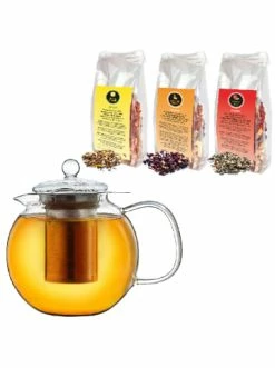 Angebote 🧨 Kaffee- & Teegeschirr Creano Glas-Teekanne 1.7l Mit Edelstahlsieb Und 3x 60g Kräuter/Früchte-Teemischungen Günstig Kaufen 🛒