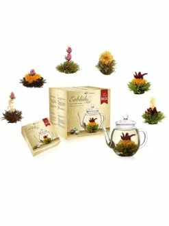 Brandneu ❤️ Lebensmittel Creano MIXED Geschenkset Teeblumen 6er Box Mit Teekanne 500ml (Grüner/Weißer/Schwarzer) Günstig Kaufen ✔️