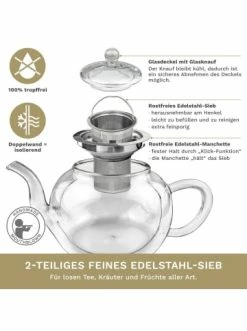 Angebote 🥰 Kaffee- & Teegeschirr Creano Teekanne „Doppelwand Flach 1,2L“ Aus Hitzebeständigem Glas Günstig Kaufen ❤️ -Günstiges Creano Geschäft creano teekanne doppelwand flach 1 2l aus hitzebestandigem glas 2