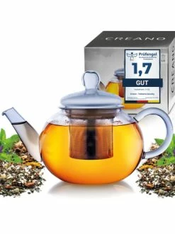 Beste Bewertungen von ✔️ Kaffee- & Teegeschirr Creano Teekanne "flach 0,8L" Aus Hitzebeständigem Glas Günstig Kaufen 🎉