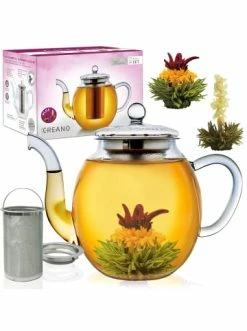 Aktion ❤️ Kaffee- & Teegeschirr Creano Teekannen-Geschenkset 1x Teekanne 1.0l Inkl. 2 Teeblumen Grüner + Weißer Tee Günstig Kaufen 🎉