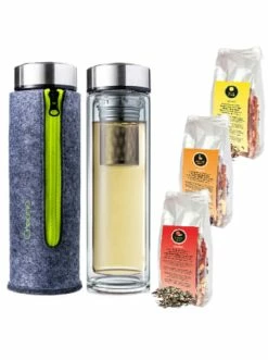 Bestpreis 😉 Kaffee- & Teegeschirr Creano Thermo-Teamaker Grün, 400ml Mit Filztasche, + 3x Kräuter/Früchte Tee MIX 180gr Günstig Kaufen 👍