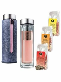 Bestpreis 🔔 Kaffee- & Teegeschirr Creano Thermo-Teamaker" Rosa, 400ml Mit Filztasche, + 3x Kräuter/Früchte Tee MIX 180gr Günstig Kaufen 🎁